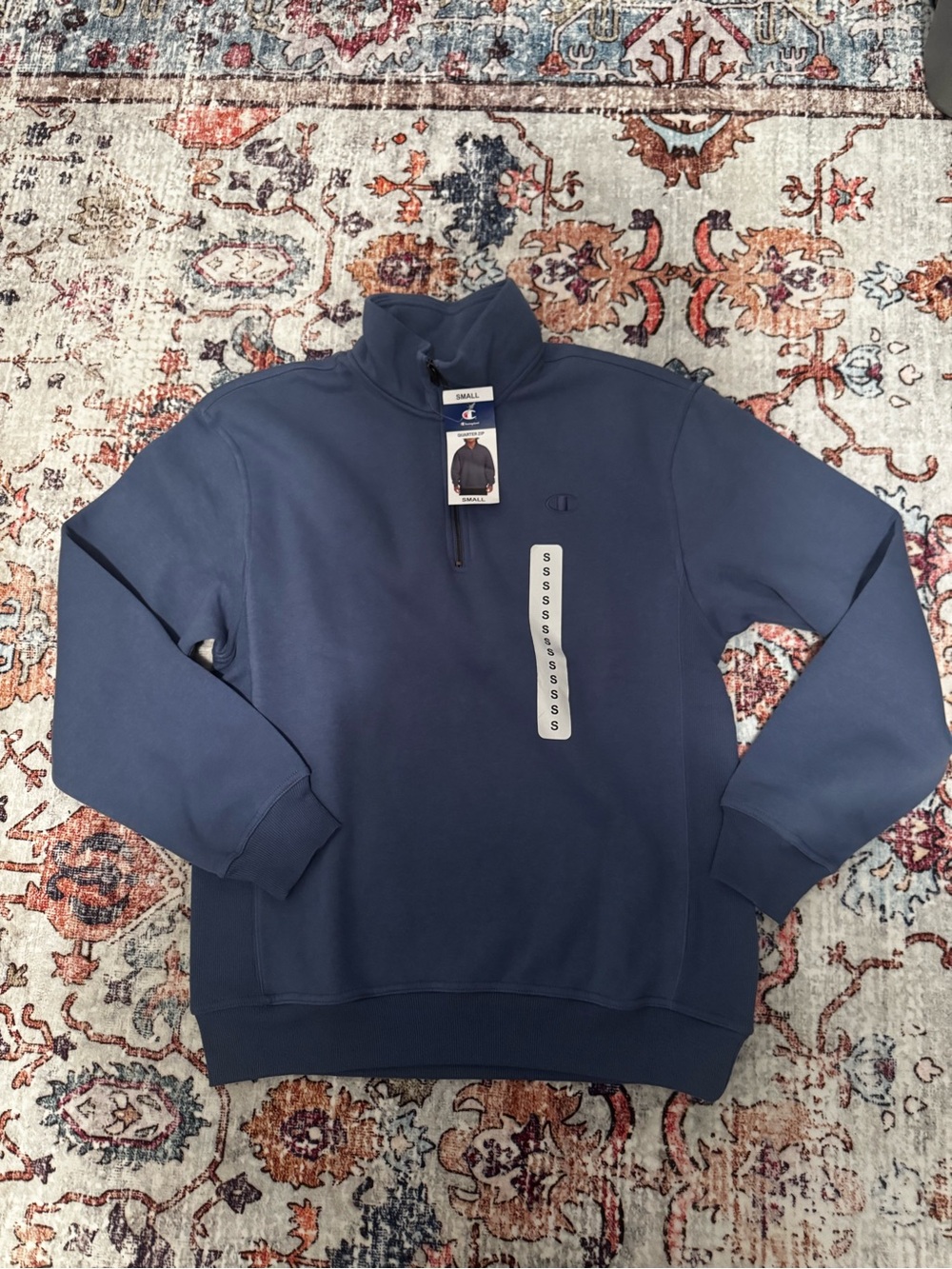 Champion Quarter-Zip Pullover Sweatshirt in Navy Blue